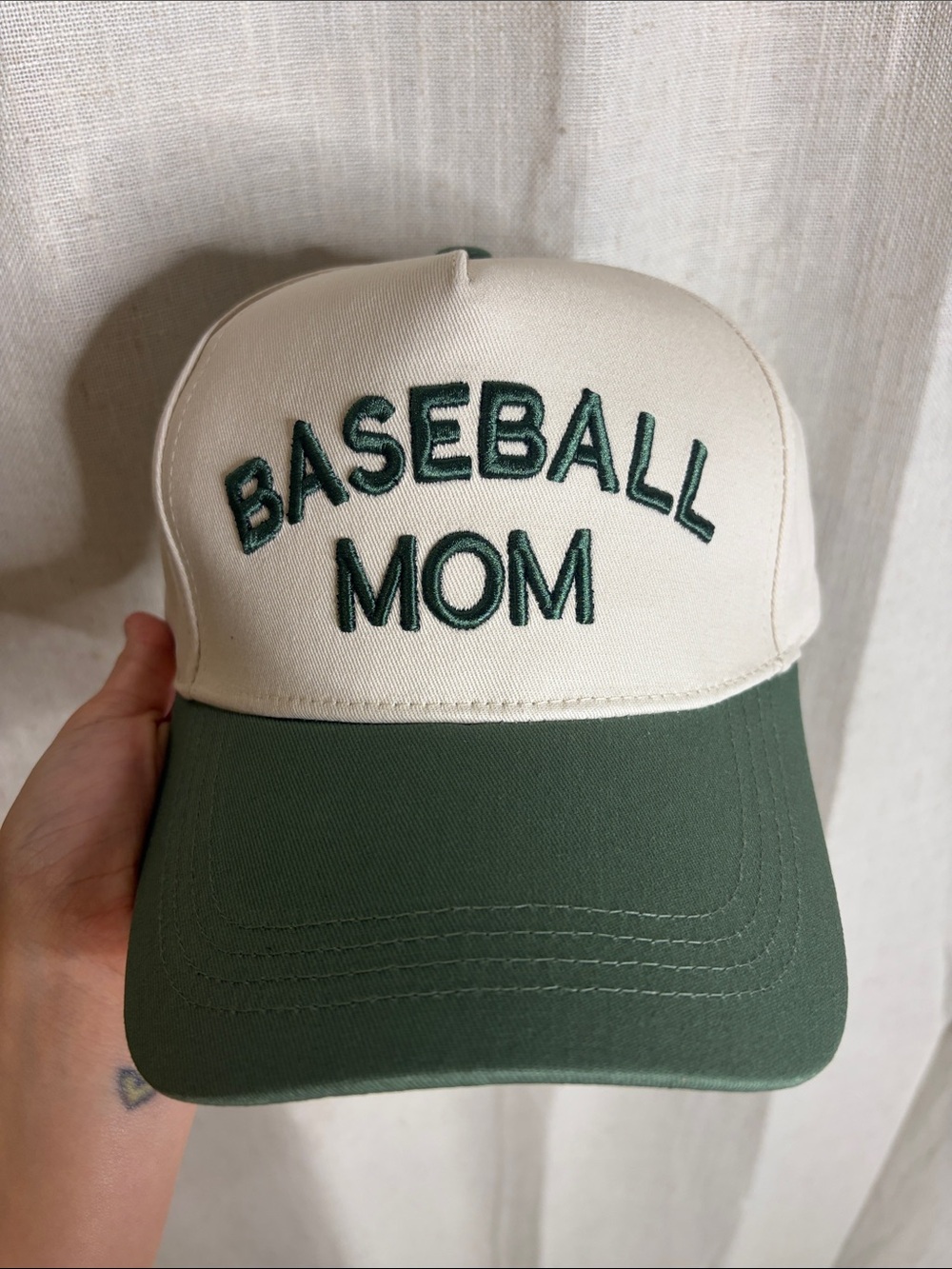 C.C Cream and Green "Baseball Mom" Hat